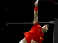 Carlos Alcaraz participates in the Davis Cup match between Czechia and Spain in Valencia, Spain, on September 11, 2023. (