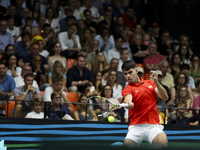 Carlos Alcaraz participates in the Davis Cup match between Czechia and Spain in Valencia, Spain, on September 11, 2023. (