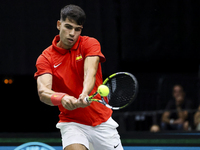 Carlos Alcaraz participates in the Davis Cup match between Czechia and Spain in Valencia, Spain, on September 11, 2023. (