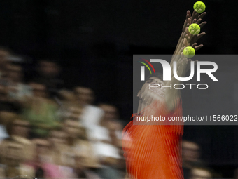 Carlos Alcaraz participates in the Davis Cup match between Czechia and Spain in Valencia, Spain, on September 11, 2023. (