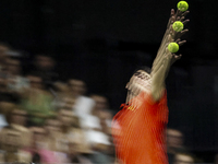 Carlos Alcaraz participates in the Davis Cup match between Czechia and Spain in Valencia, Spain, on September 11, 2023. (