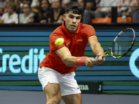 Carlos Alcaraz participates in the Davis Cup match between Czechia and Spain in Valencia, Spain, on September 11, 2023. (