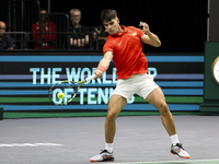 Carlos Alcaraz participates in the Davis Cup match between Czechia and Spain in Valencia, Spain, on September 11, 2023. (