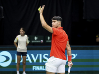 Carlos Alcaraz participates in the Davis Cup match between Czechia and Spain in Valencia, Spain, on September 11, 2023. (