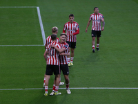 Sunderland players celebrate their opening goal during the Premier League International Cup Group B match between Sunderland and Athletic Cl...