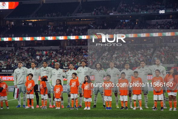 Team Mexico sings the Mexican national anthem before the international friendly match between Mexico and Canada at AT&T Stadium in Mexico Ci...