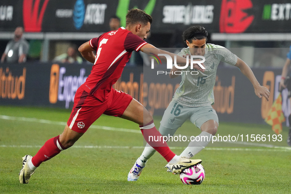 Diego Lainez #16 of Mexico drives the ball forward during the international friendly match between Mexico and Canada at AT&T Stadium in Mexi...