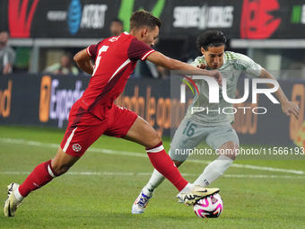 Diego Lainez #16 of Mexico drives the ball forward during the international friendly match between Mexico and Canada at AT&T Stadium in Mexi...