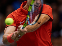 Carlos Alcaraz of Spain competes against Tomas Machac of Czechia during the 2024 Davis Cup Group B Stage match between Czechia and Spain at...