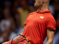 Carlos Alcaraz of Spain celebrates a point against Tomas Machac of Czechia during the 2024 Davis Cup Group B Stage match between Czechia and...