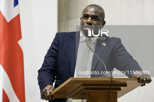 Britain's Foreign Secretary David Lammy speaks during a joint press conference with Ukraine's Foreign Minister Andrii Sybiha and U.S. Secret...