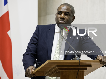 Britain's Foreign Secretary David Lammy speaks during a joint press conference with Ukraine's Foreign Minister Andrii Sybiha and U.S. Secret...