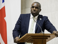 Britain's Foreign Secretary David Lammy speaks during a joint press conference with Ukraine's Foreign Minister Andrii Sybiha and U.S. Secret...