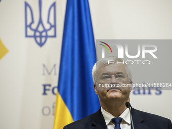 Ukraine's Foreign Minister Andrii Sybiha speaks during a joint press conference with U.S. Secretary of State Antony Blinken (not pictured) a...