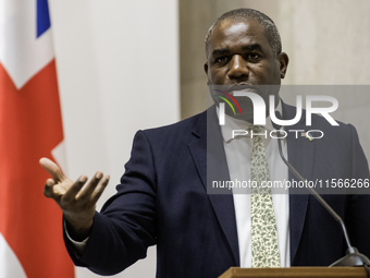 Britain's Foreign Secretary David Lammy speaks during a joint press conference with Ukraine's Foreign Minister Andrii Sybiha and U.S. Secret...