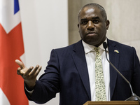 Britain's Foreign Secretary David Lammy speaks during a joint press conference with Ukraine's Foreign Minister Andrii Sybiha and U.S. Secret...