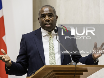 Britain's Foreign Secretary David Lammy speaks during a joint press conference with Ukraine's Foreign Minister Andrii Sybiha and U.S. Secret...