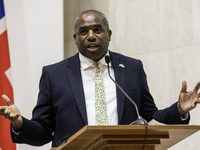 Britain's Foreign Secretary David Lammy speaks during a joint press conference with Ukraine's Foreign Minister Andrii Sybiha and U.S. Secret...