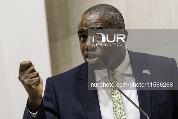 Britain's Foreign Secretary David Lammy speaks during a joint press conference with Ukraine's Foreign Minister Andrii Sybiha and U.S. Secret...