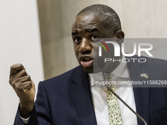 Britain's Foreign Secretary David Lammy speaks during a joint press conference with Ukraine's Foreign Minister Andrii Sybiha and U.S. Secret...