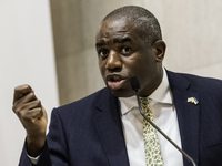 Britain's Foreign Secretary David Lammy speaks during a joint press conference with Ukraine's Foreign Minister Andrii Sybiha and U.S. Secret...