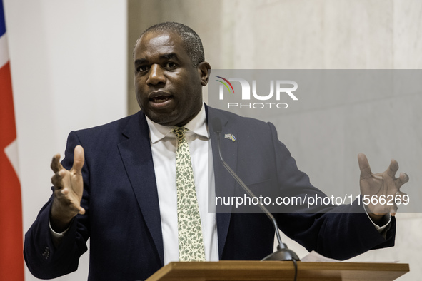 Britain's Foreign Secretary David Lammy speaks during a joint press conference with Ukraine's Foreign Minister Andrii Sybiha and U.S. Secret...