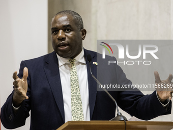 Britain's Foreign Secretary David Lammy speaks during a joint press conference with Ukraine's Foreign Minister Andrii Sybiha and U.S. Secret...