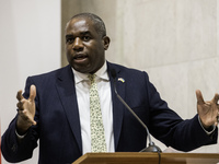 Britain's Foreign Secretary David Lammy speaks during a joint press conference with Ukraine's Foreign Minister Andrii Sybiha and U.S. Secret...