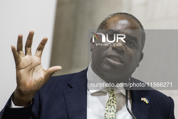 Britain's Foreign Secretary David Lammy speaks during a joint press conference with Ukraine's Foreign Minister Andrii Sybiha and U.S. Secret...