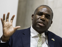 Britain's Foreign Secretary David Lammy speaks during a joint press conference with Ukraine's Foreign Minister Andrii Sybiha and U.S. Secret...