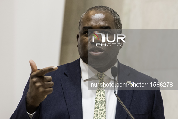 Britain's Foreign Secretary David Lammy speaks during a joint press conference with Ukraine's Foreign Minister Andrii Sybiha and U.S. Secret...