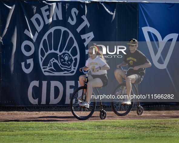 The Yolo High Wheelers (14) beat the Oakland Ballers (4) in game 1 (round 1) of the Pioneer Baseball League's playoffs in Davis, Calif., on...