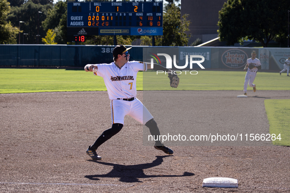 The Yolo High Wheelers (14) beat the Oakland Ballers (4) in game 1 (round 1) of the Pioneer Baseball League's playoffs in Davis, Calif., on...