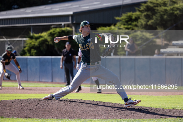 The Yolo High Wheelers (14) beat the Oakland Ballers (4) in game 1 (round 1) of the Pioneer Baseball League's playoffs in Davis, Calif., on...