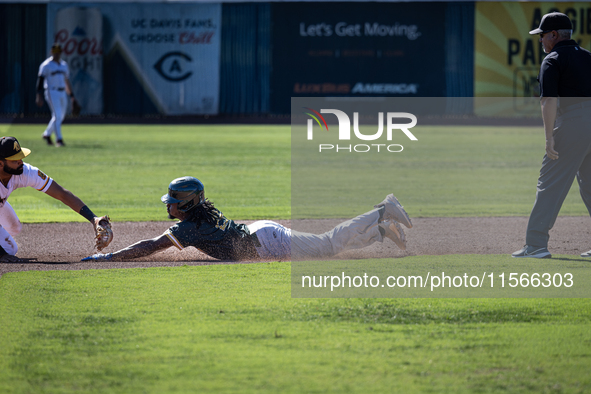 The Yolo High Wheelers (14) beat the Oakland Ballers (4) in game 1 (round 1) of the Pioneer Baseball League's playoffs in Davis, Calif., on...