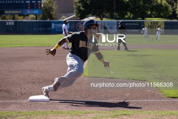 The Yolo High Wheelers (14) beat the Oakland Ballers (4) in game 1 (round 1) of the Pioneer Baseball League's playoffs in Davis, Calif., on...