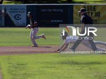 The Yolo High Wheelers (14) beat the Oakland Ballers (4) in game 1 (round 1) of the Pioneer Baseball League's playoffs in Davis, Calif., on...