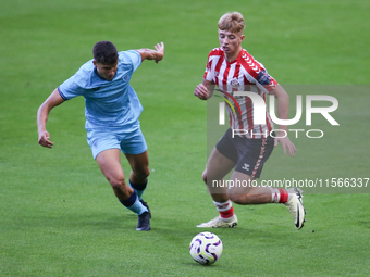 Sunderland's Tom Watson takes on Athletic Club Bilbao's David Osipov during the Premier League International Cup Group B match between Sunde...