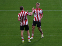 Sunderland's Harrison Jones celebrates his goal with Sunderland's Tom Watson during the Premier League International Cup Group B match betwe...