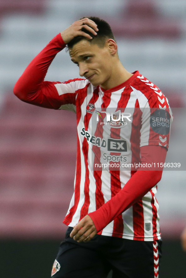 Sunderland's Nazariy Rusyn shows dejection during the Premier League International Cup Group B match between Sunderland and Athletic Club De...