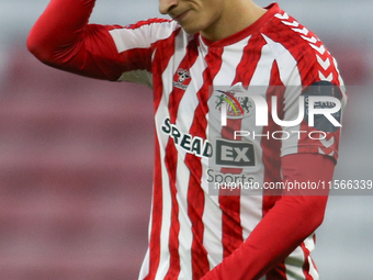 Sunderland's Nazariy Rusyn shows dejection during the Premier League International Cup Group B match between Sunderland and Athletic Club De...