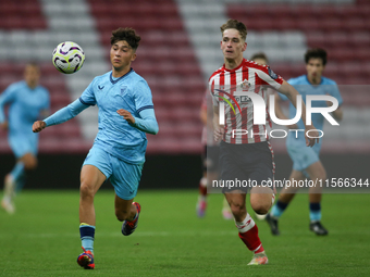 Athletic Club Bilbao's Javier Sola breaks away from Sunderland's Luke Bell during the Premier League International Cup Group B match between...