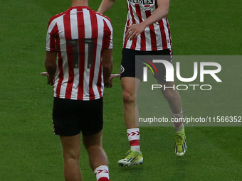 Sunderland's Harrison Jones celebrates with Sunderland's Tom Watson during the Premier League International Cup Group B match between Sunder...