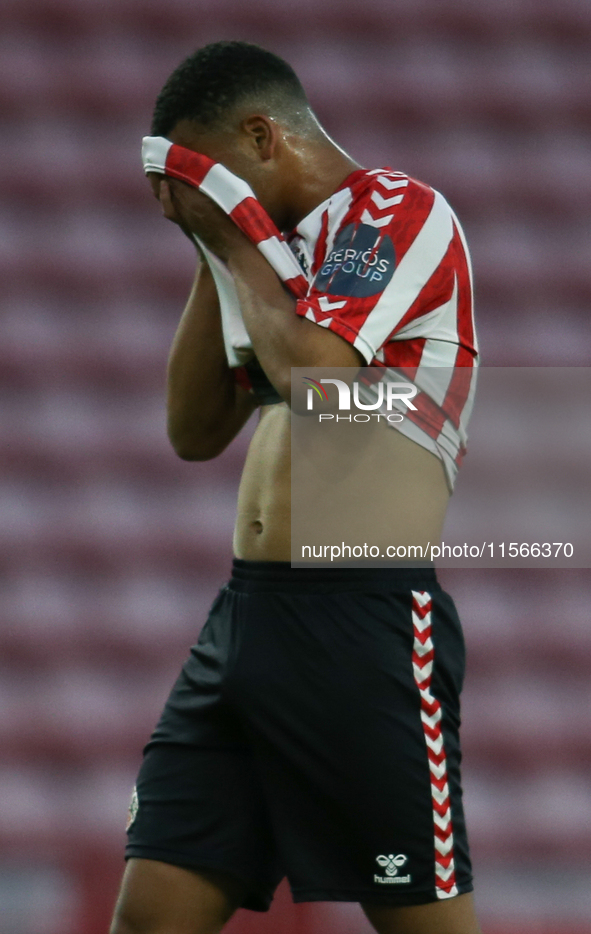 Jewison Bennette of Sunderland shows dejection during the Premier League International Cup Group B match between Sunderland and Athletic Clu...