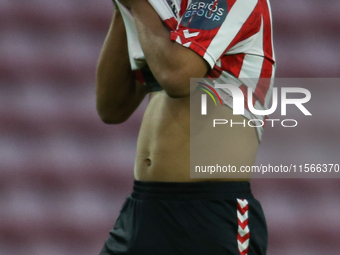 Jewison Bennette of Sunderland shows dejection during the Premier League International Cup Group B match between Sunderland and Athletic Clu...