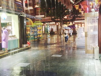 Tourists view the area amid heavy rain affected by a typhoon in Shanghai, China, on September 10, 2024. (