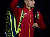 Carlos Alcaraz of Spain waves to the crowd prior to the game against Tomas Machac of Czechia during the 2024 Davis Cup Group B Stage match b...