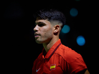 Carlos Alcaraz of Spain looks on during the game against Tomas Machac of Czechia during the 2024 Davis Cup Group B Stage match between Czech...