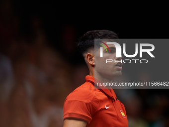 Carlos Alcaraz of Spain looks on during the game against Tomas Machac of Czechia during the 2024 Davis Cup Group B Stage match between Czech...