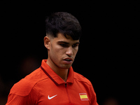 Carlos Alcaraz of Spain looks on during the game against Tomas Machac of Czechia during the 2024 Davis Cup Group B Stage match between Czech...